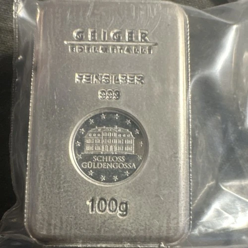 Geiger Edelmetalle 100g .999 Fine Silver Bar Schloss Guldengossa