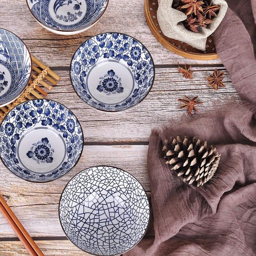 4 japanische Keramik Reisschalen Geschenkbox blau weiß unterglasiert - Bild 7 von 7