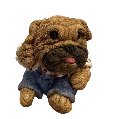Adorable Pug Dog Figurine in Overalls and Polka Dot Shirt Cute Collectible 3.5''
