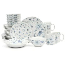 Empress Bouquet Decorated Porcelain Dinnerware Plates and Bowls Set - Blue Fl...