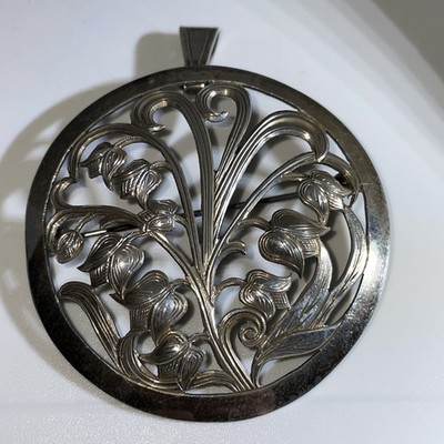 Antiker grosser FS 900 Silber Anhänger/Brosche,9.7g,D.4.9cm, L.5.7cm,Floral