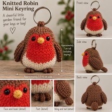 Robin Knitting Pattern ONLY Keyring Key Chain DK Toy Knit Pattern Printed