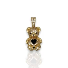 Teddy Bear Cz Pendant - 14K Yellow Gold
