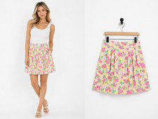 Vintage Lilly Pulitzer Pleat Skirt Size 2 Pink Green Floral Cotton Lined