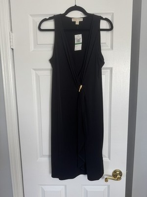 Michael Kors Black Sleeveless Faux Wrap Dress Women's Large Evening Date Large L