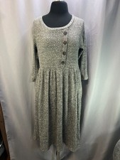 Lake Flower Sweater Dress Womens Small Gray Ribbed Knit Button Front Knee Length