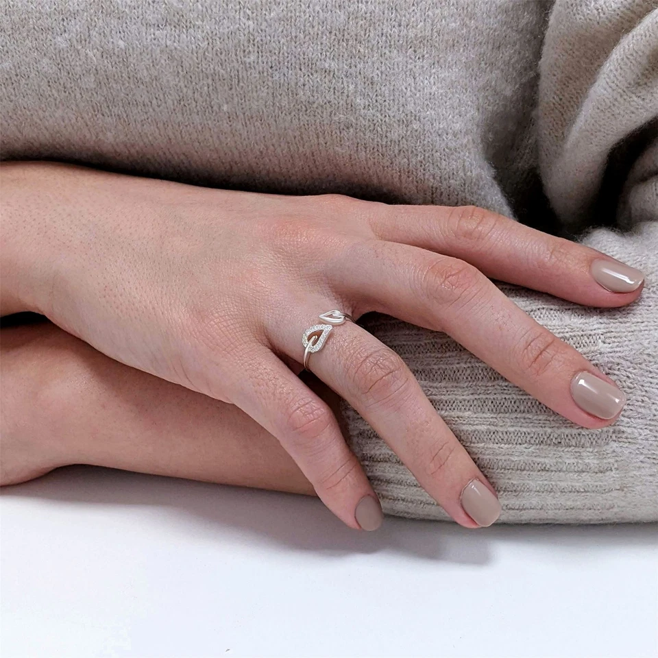 Silverly Anello Argento 925 12 Zirconi Doppio Foglia Cuore Regolabile - Immagine 4 di 4