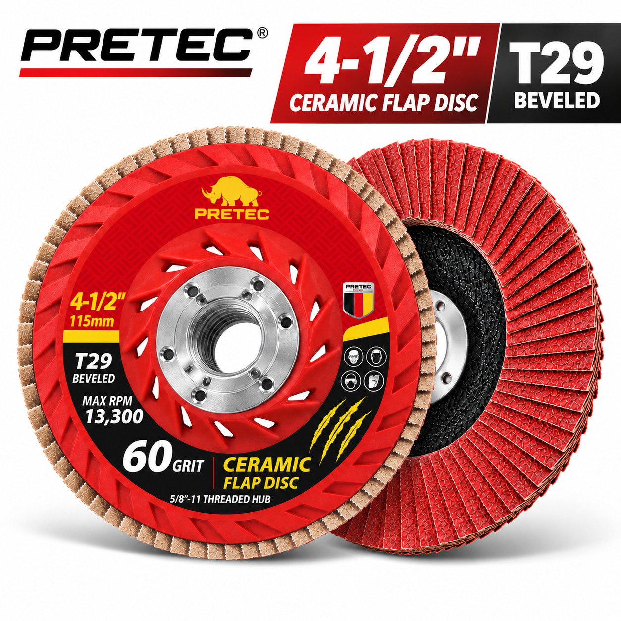 12Pack 4-1/2" Ceramic Flap Discs 60 Grit T29 5/8"-11 Threaded Hub Grinding Wheel