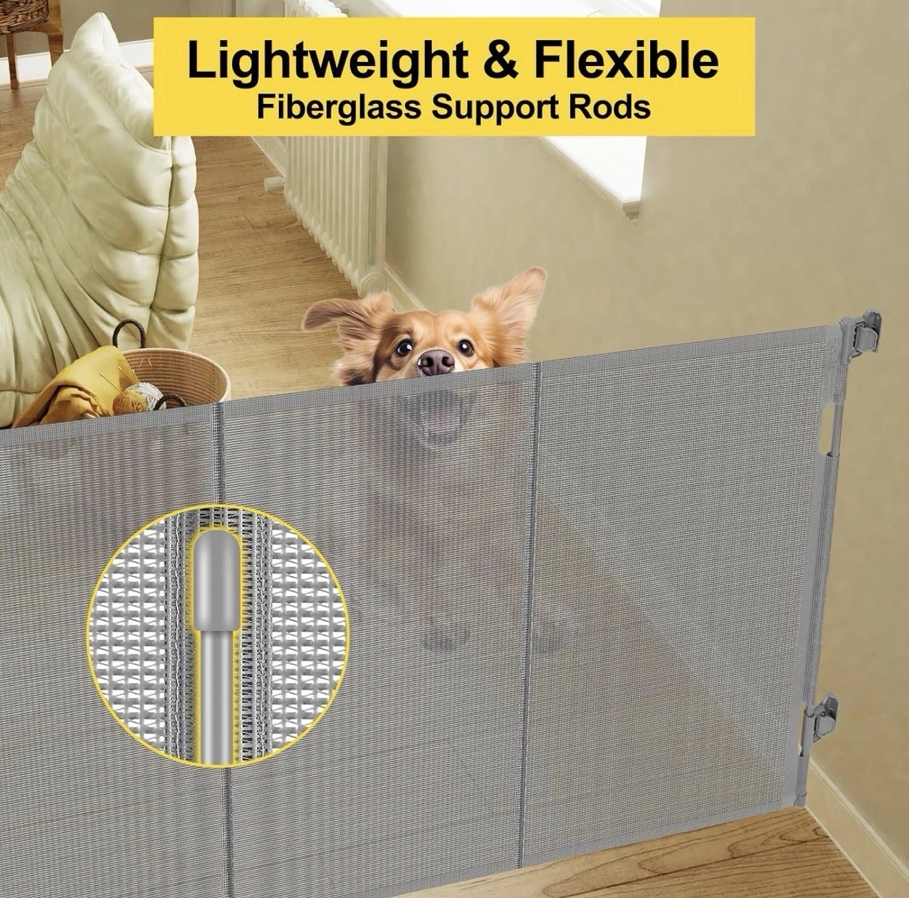 Reinforced 42” Tall x 100” Wide Retractable Baby Gates Extra Tall Dog Gate wi...