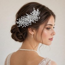 Crystal Bride Wedding Hair Comb Bridal Leaf Headpiece Rhinestone Silver Clip