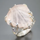 Handmade 16 ct+ Natural Rose Quartz Ring 925 Sterling Silver Size 7.5 /R443944