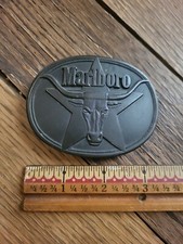 1987 Phillip Morris Marlboro Solid Brass Belt Buckle 80's Vintage