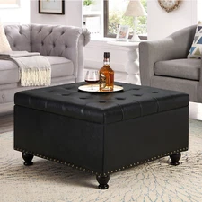 Large Square Upholstered Storage Ottoman Coffee Table for Living Space