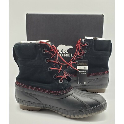Sorel Cheyanne II Boots Youth Size 6 Waterproof Duck Lace Black Red  Youth NIB