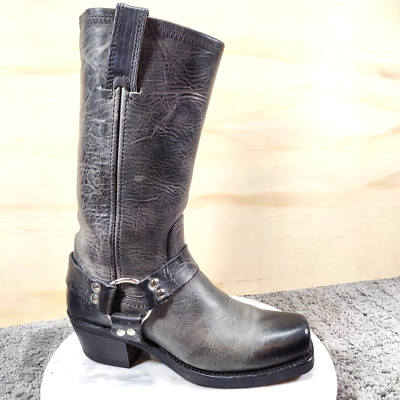 Vtg Frye Harness Moto Boots Womens 6.5 M Gray Charcoal Biker 12R Square Toe