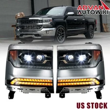 LED Sequential Projector Headlights For 2016-2018 Chevy Silverado 1500 Lamps L+R
