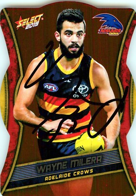 Signed 2019 Adelaide Crows AFL Select Red Die-Cut Card - Wayne Milera