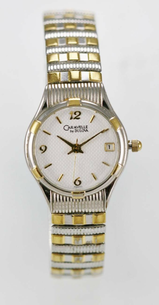Caravelle Watch Womens White Date Stainless Silver Gold  display picture 2