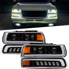 LED DRL Bar Headlights  Signal Lamps For 1999-2002 Chevy Silverado 00-06 Tahoe