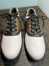 FootJoy GreenJoy 45516 White/Brown Leather Mens Golf Soft Spike Shoes Size 10M
