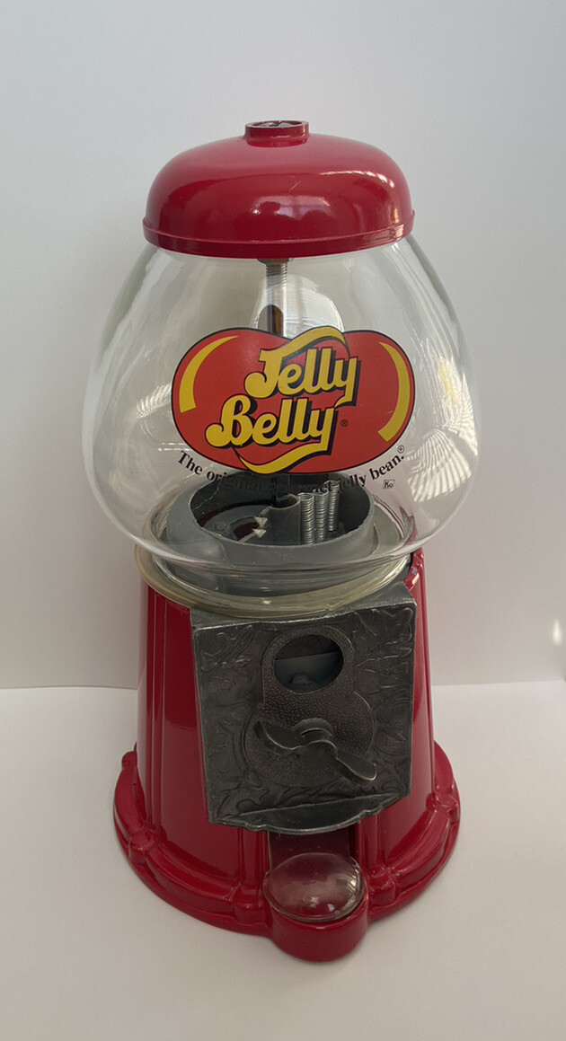 Jelly Belly Bean Dispenser Coin Operation Metal & Glass Gumball