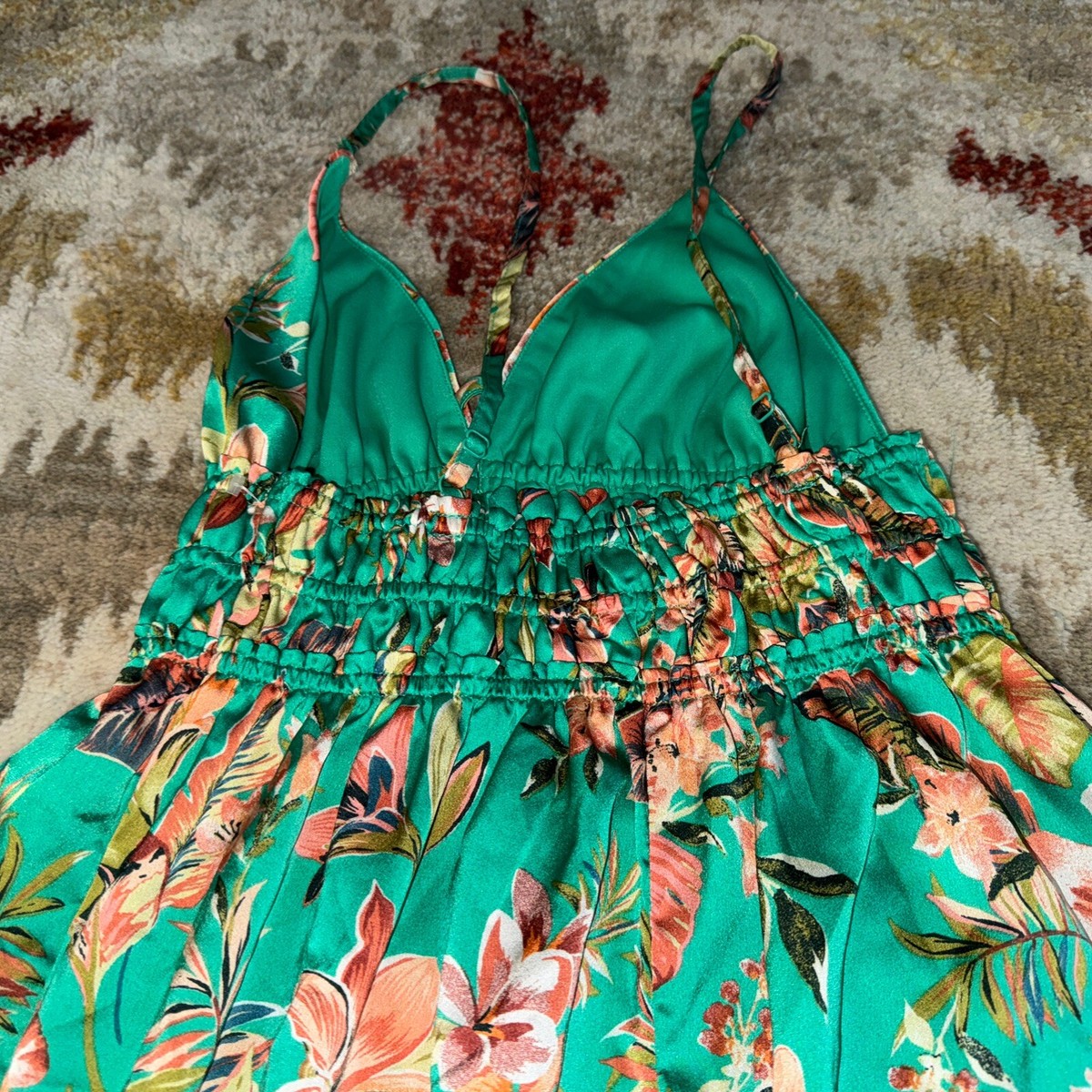 green emerald velvet dress Baltic Born Womens Kearny Ruffle Maxi Dress | Dark Green Floral main image 0