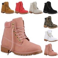 Damen Stiefeletten Camouflage Outdoor Worker Boots Schnürstiefel 814124 Mode