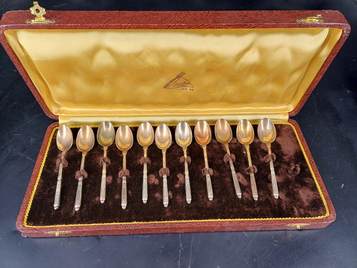 11 cuillères moka café années 1950 – métal argenté à la russe – Deetjen, coffret