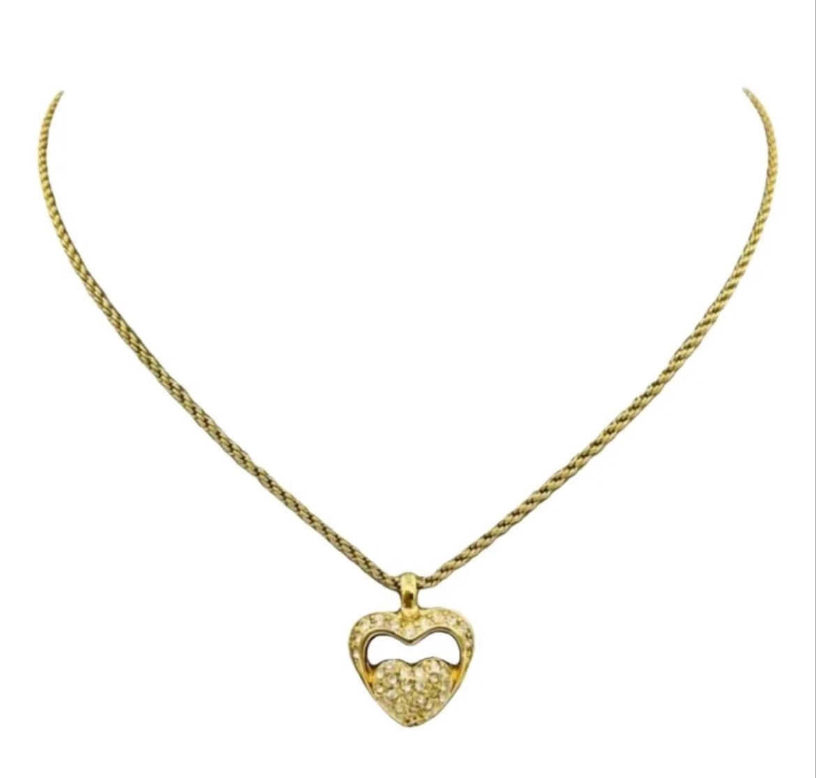 Catena choker gioielli vintage cuore dior cristallo dorato choker circa 7g39 44cm.