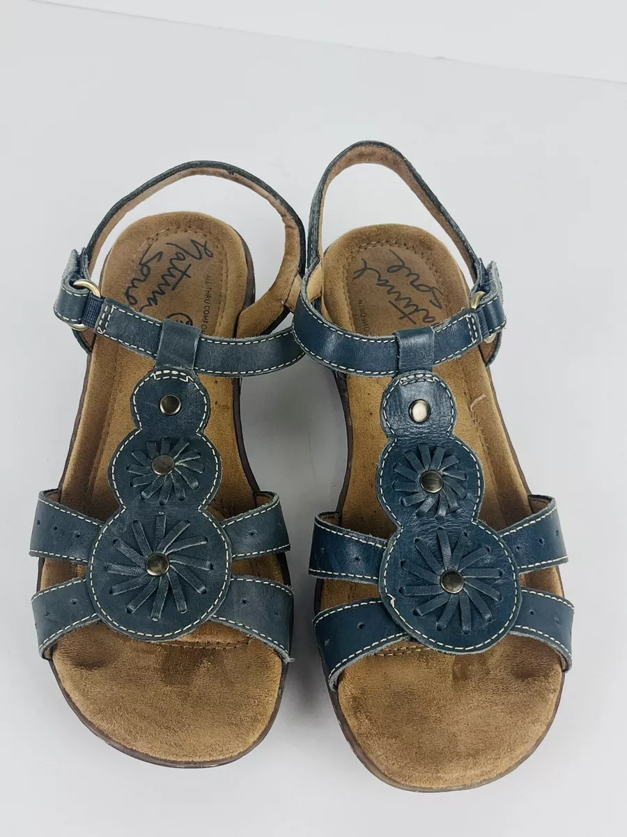 Natural Soul Barroll Womens Size 7.5 Leather Sandals Blue Gray Comfortable EUC