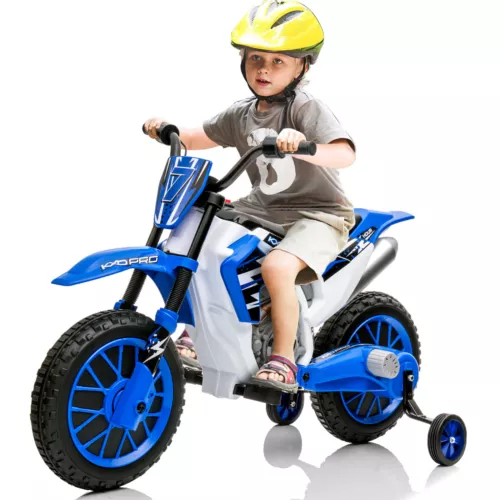 Electric 12V Kids Blue Ride On Motorcycle Dirt Bike Motorbike w/ Training Wheels