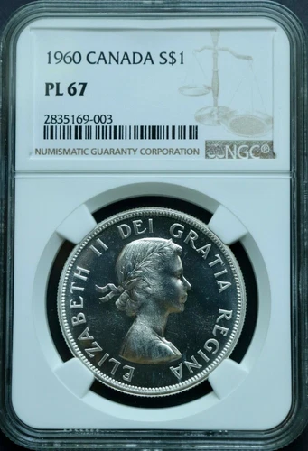 :1960 $1 DOLLAR ELIZABETH-II CANADA (SEMI-CAME0) NGC PL67 RARE R6 HIGHEST-GRADES