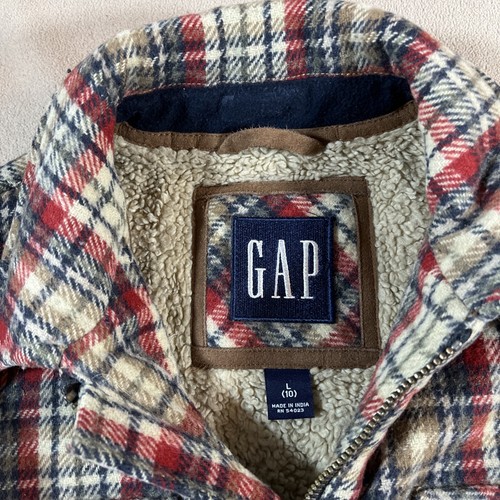 Vintage Gap Jacket Youth Large Wool Plaid Sherpa Lined Outdoor Thick - Picture 3 of 8