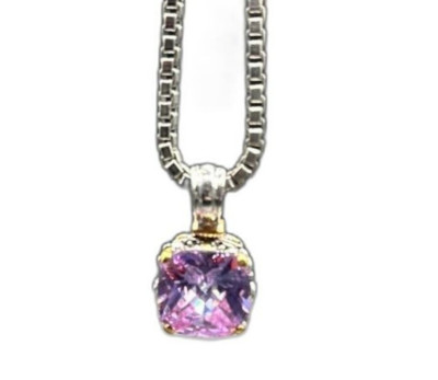 Amethyst April Birthday Pendant Silver Gold Tone Chain 