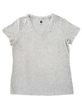 Womens Heather Grey V Neck Cotton Short Sleeve Pocket T-Shirt Tee Top S