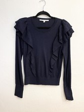 Veronica Beard Centre Ruffle Frills Crewneck Knit Sweater Size L