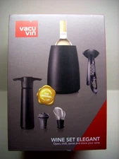 VACU VIN WINE SET ELEGANT 5 PIECE,COOLER SLEEVE, OPENER, VACUUM PUMP, STOPPERS