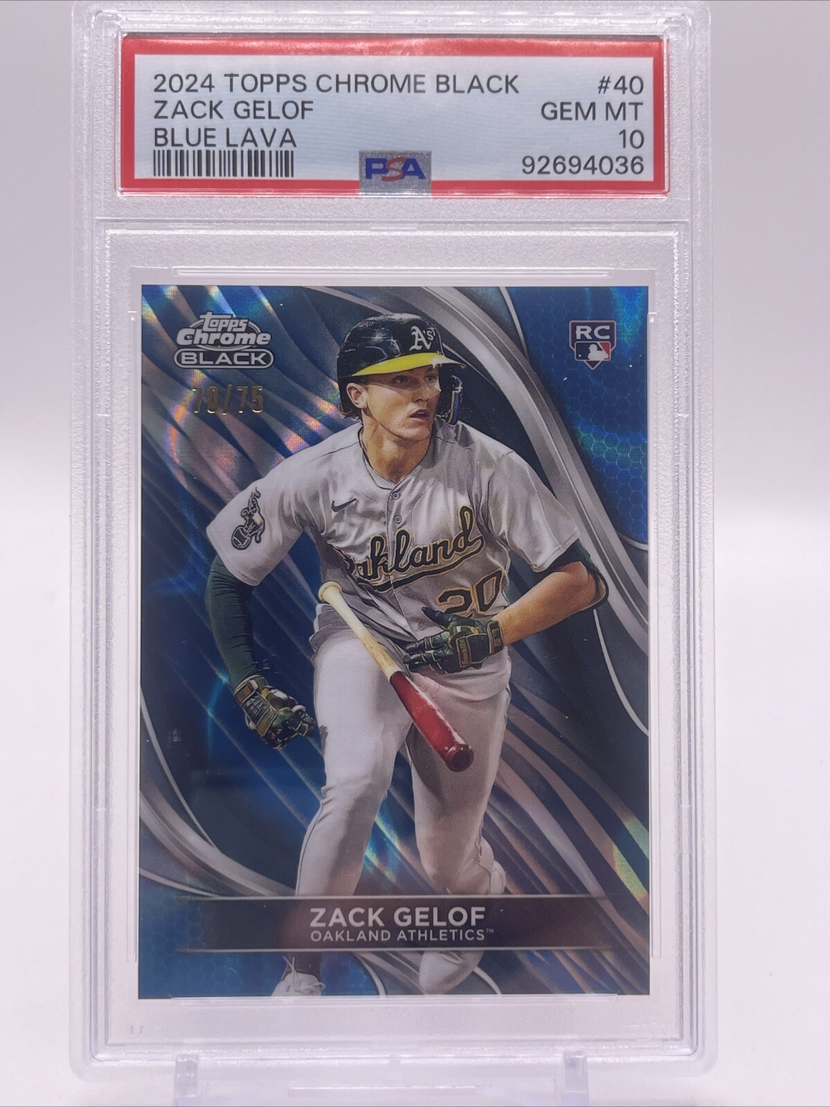 2024 Topps Chrome Black Blue Lava Refractor #40 Zack Gelof /75 (RC) PSA 10 POP 4