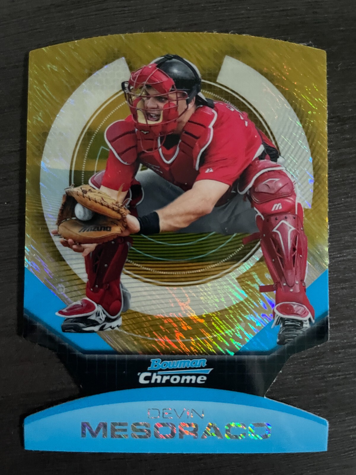 2011 Bowman Chrome Devin Mesoraco RC Die Cut Gold Shimmer Refractor serial 22/25