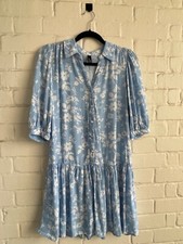 Nobody's child ecovero lenzing blue & white floral Rhiannon mini shirt dress uk8