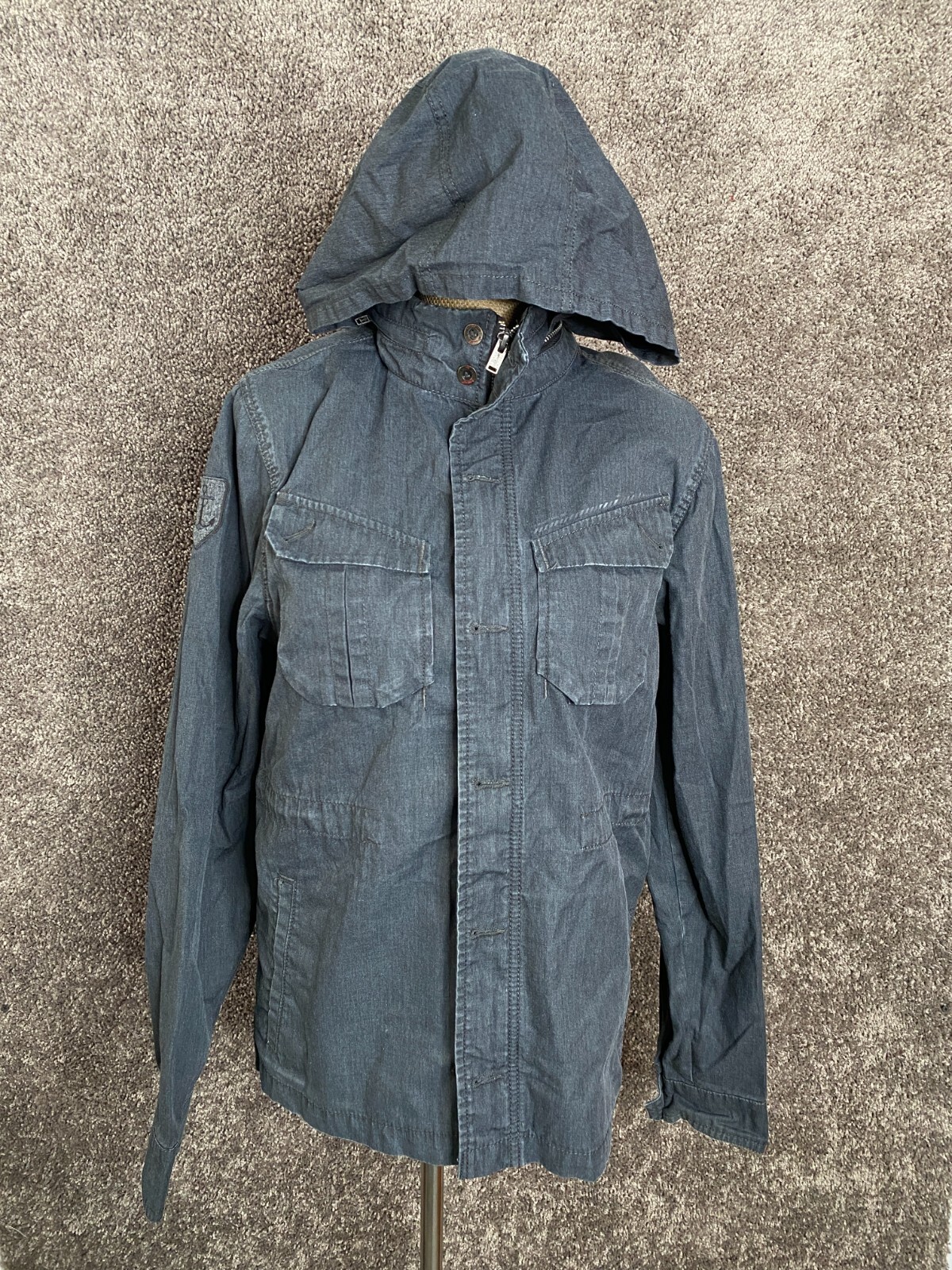 Vans Off The Wall Denim Skate Barn Style Jacket Mens Small Skateboard Hooded