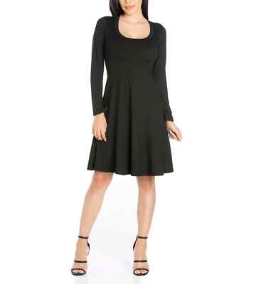 /LX018/ 24seven Comfort Apparel Long Sleeve Flared Jersey Dress Black Sz S