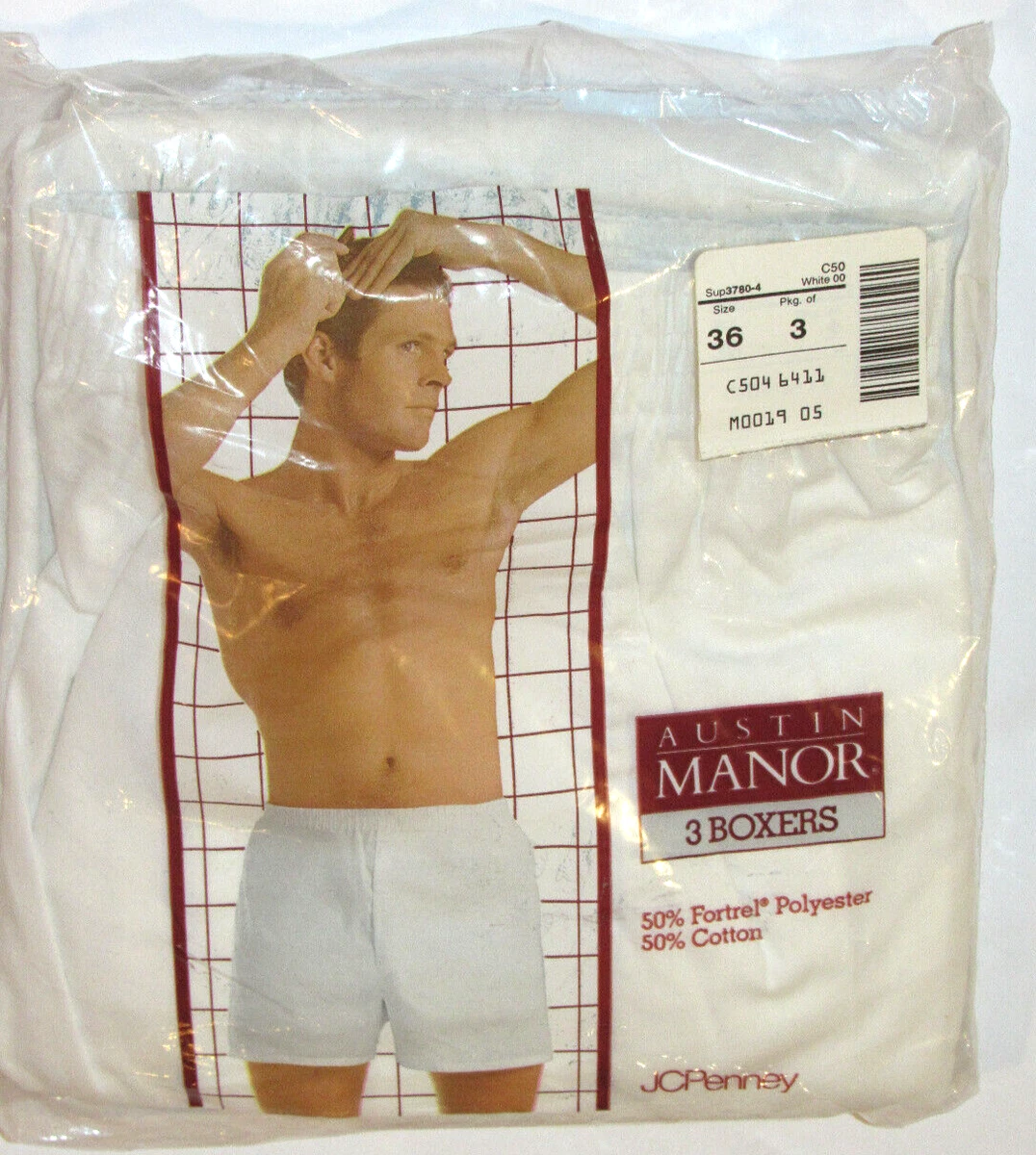 VINTAGE 3 PAIR JC PENNEY MEN'S WHITE BOXER SHORTS! NEW IN PACKAGE