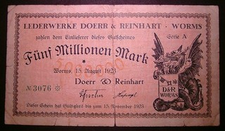 245) Worms Doerr u. Reinhart Lederwerke ★★★ 5 Millionen Mark 15. Aug. 1923 ★★★