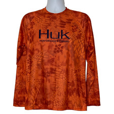 Huk Shirt Mens Small Kryptek Inferno Orange Fishing Long Sleeve Performance