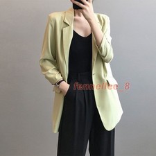 Women One Button Lapel Collar Long Sleeve Chiffon Blazer Coat Midi Outwear