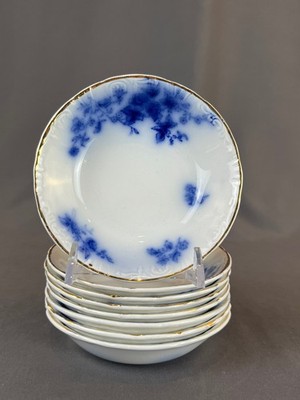8 Antique W.H. Grindley ROSE Flow Blue 4 ¾  Fruit Dessert Sauce Bowls c. 1893
