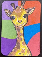 ACEO Original, Giraffe, Acrylic Markers, 2.5x3.5, Kimberly Cordner
