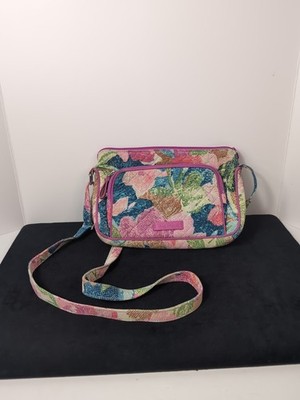 Vera Bradley Superbloom Iconic Little Crossbody Faux Leather Trim Pink Floral 