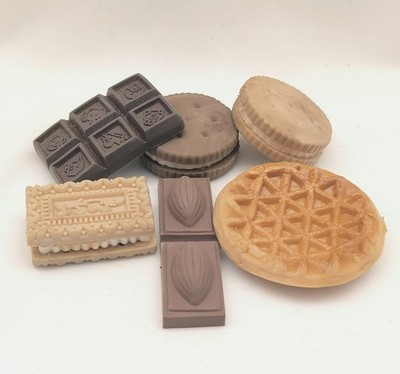 Selten Vintage Radiergummi Set Essen Plätzchen Kekskuchen Schokolade Kawaii 80er